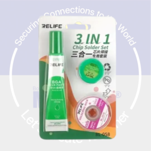 kit RL-058 contiene:Flux , Pasta para Soldar 138° y Malla 2015 Relife
